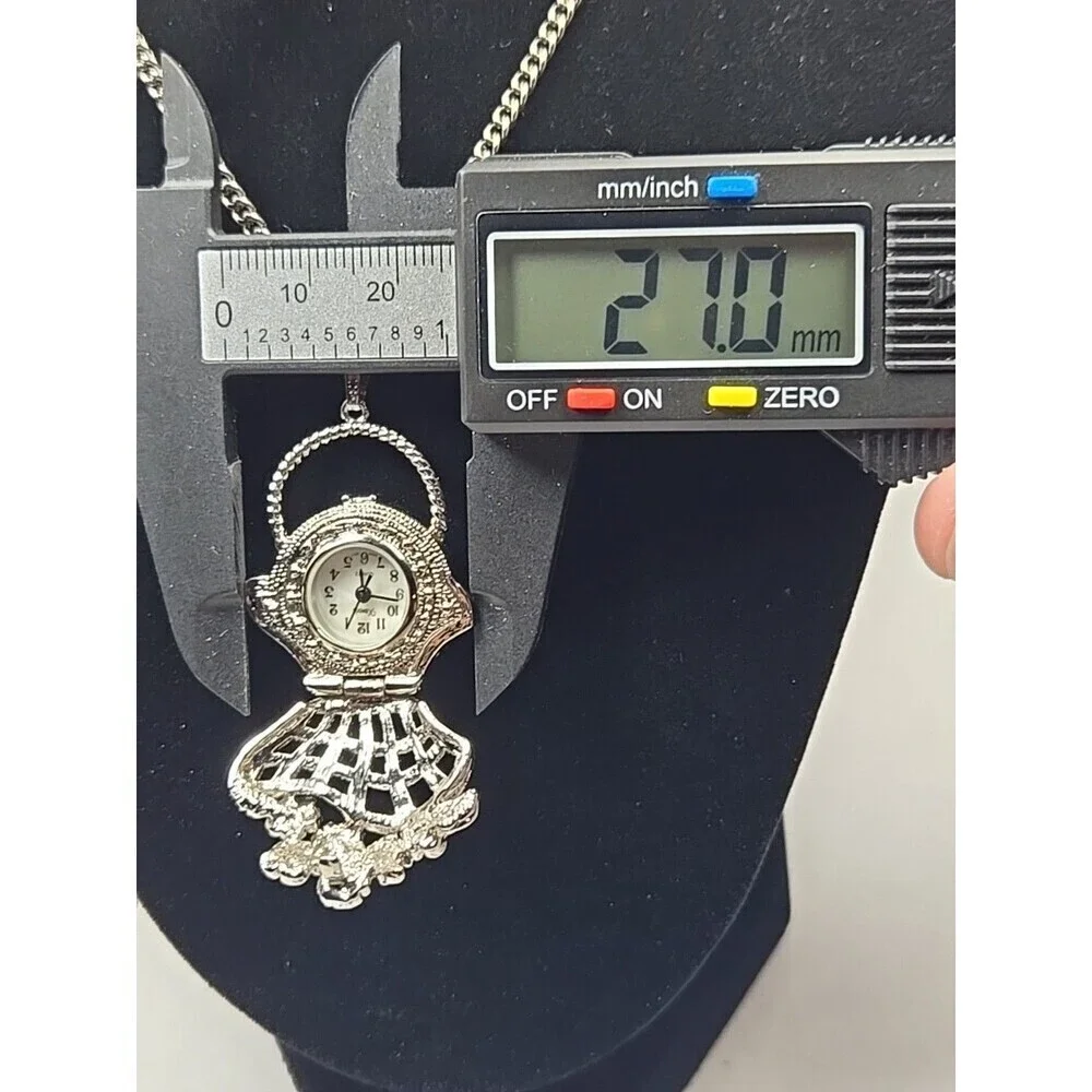 Xanadu Flower Basket Silver Tone Pendant Necklace Watch Quartz New Battery Rare